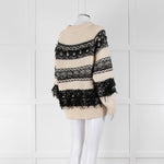 Essentiel Antwerp Cream Black Stripe Fringe Crystal Bead Jumper