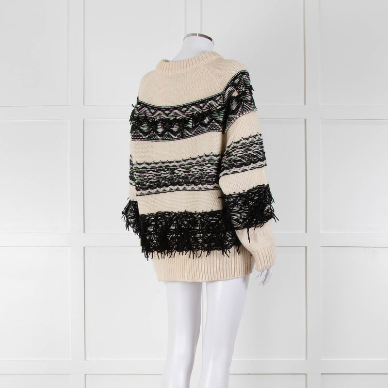 Essentiel Antwerp Cream Black Stripe Fringe Crystal Bead Jumper