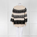 Essentiel Antwerp Cream Black Stripe Fringe Crystal Bead Jumper