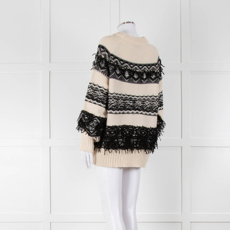 Essentiel Antwerp Cream Black Stripe Fringe Crystal Bead Jumper