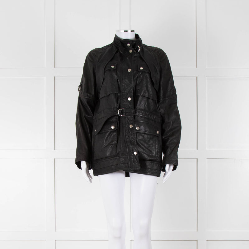 Mulberry Black Leather Belted Biker Jacket