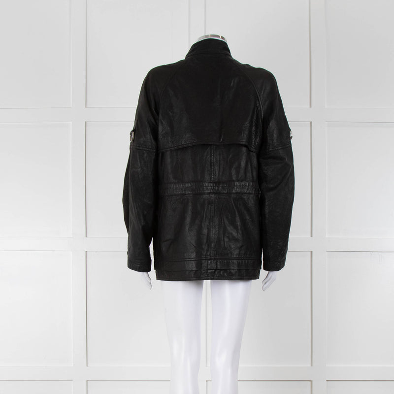 Mulberry Black Leather Belted Biker Jacket