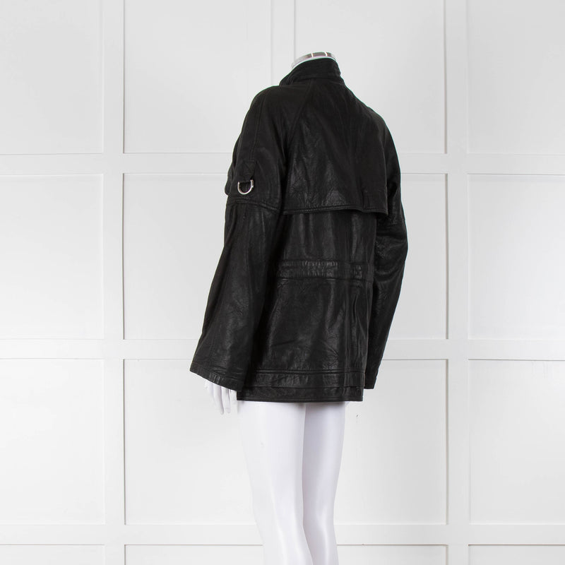 Mulberry Black Leather Belted Biker Jacket