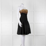 Alexander McQueen Black Faille Flared Pleated Dress with Gold Brocade Bust