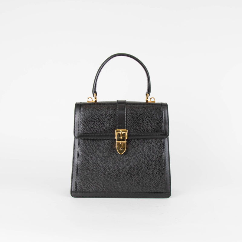 Gucci Vintage Black Buckle Turn Lock Top Handle Bag