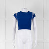 Alexander McQueen Blue White Stretch Knit Cropped Top