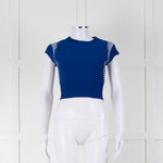 Alexander McQueen Blue White Stretch Knit Cropped Top