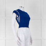 Alexander McQueen Blue White Stretch Knit Cropped Top