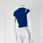 Alexander McQueen Blue White Stretch Knit Cropped Top