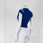 Alexander McQueen Blue White Stretch Knit Cropped Top