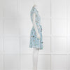 Zadig & Voltaire Pale Blue Red Floral Belted Short Sleeve Dress