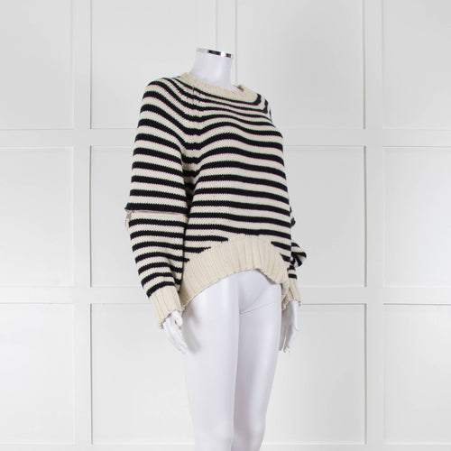 Alexander McQueen Navy Cream Stripe Cotton Chunky Jumper With Zips