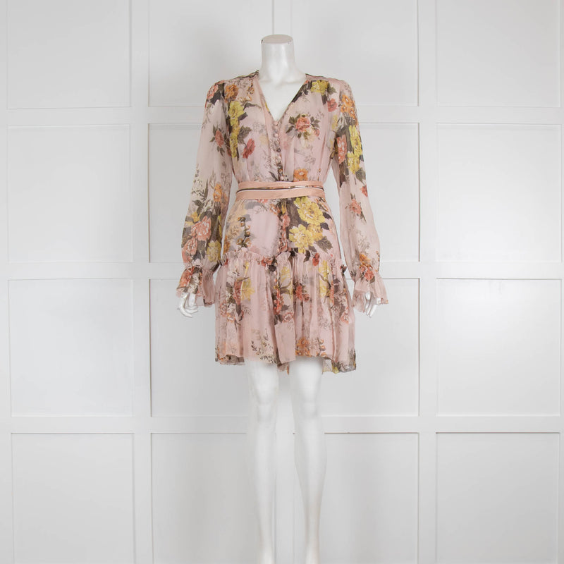 Zimmerman Pink Floral Sheer Button Front Dress