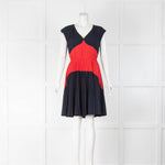 Prada Navy Red Colour Block Pleated Dress