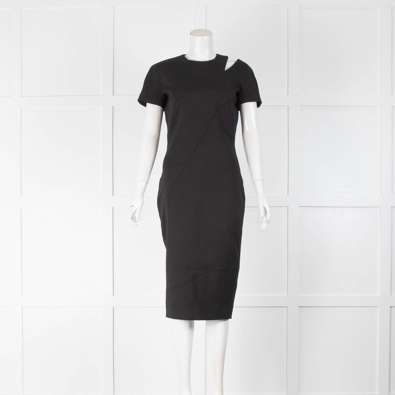 Victoria Beckham Black Cut Out Short Sleeve Midi Dress