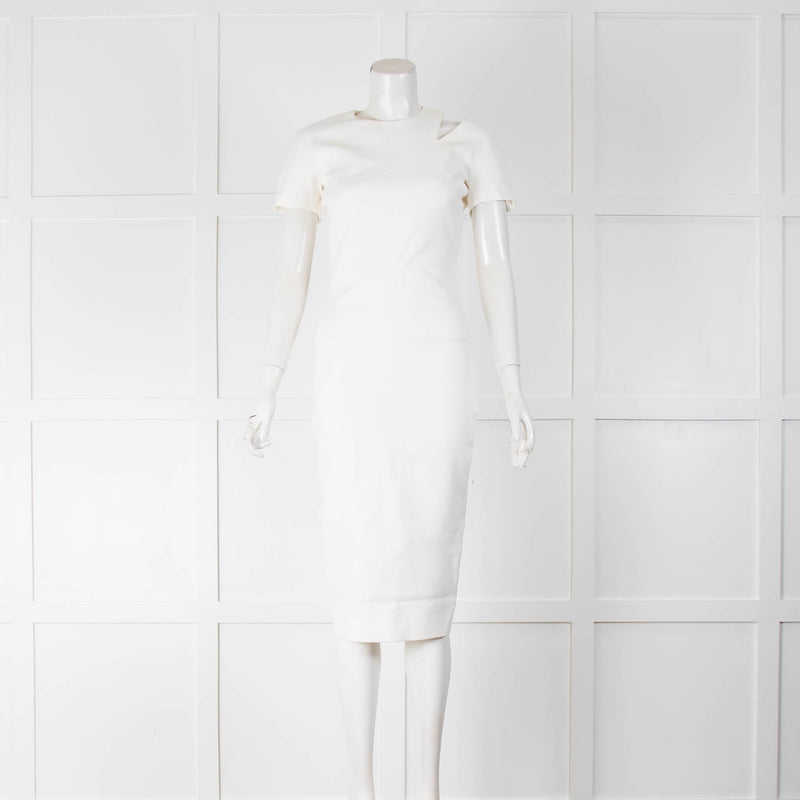 Victoria Beckham White Cut Out Short Sleeve Midi Dress