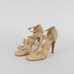 Chanel Cream Faux Pearl Bow Heeled Sandals