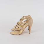 Chanel Cream Faux Pearl Bow Heeled Sandals