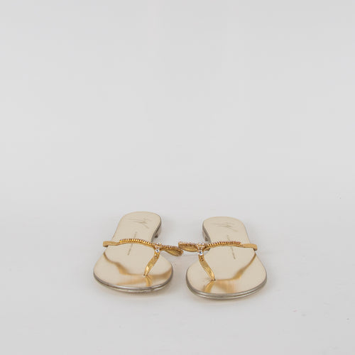 Giuseppe Zanotti Gold Diamante Flat Flip Flops