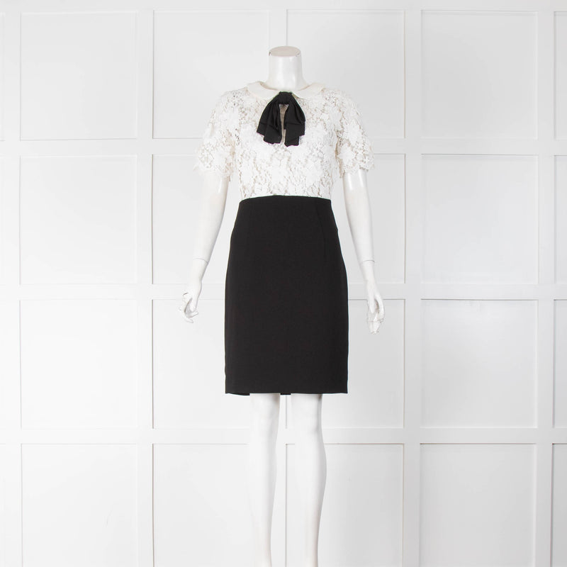 Claudie Pierlot Black White Applique Lace Bow Collar Dress