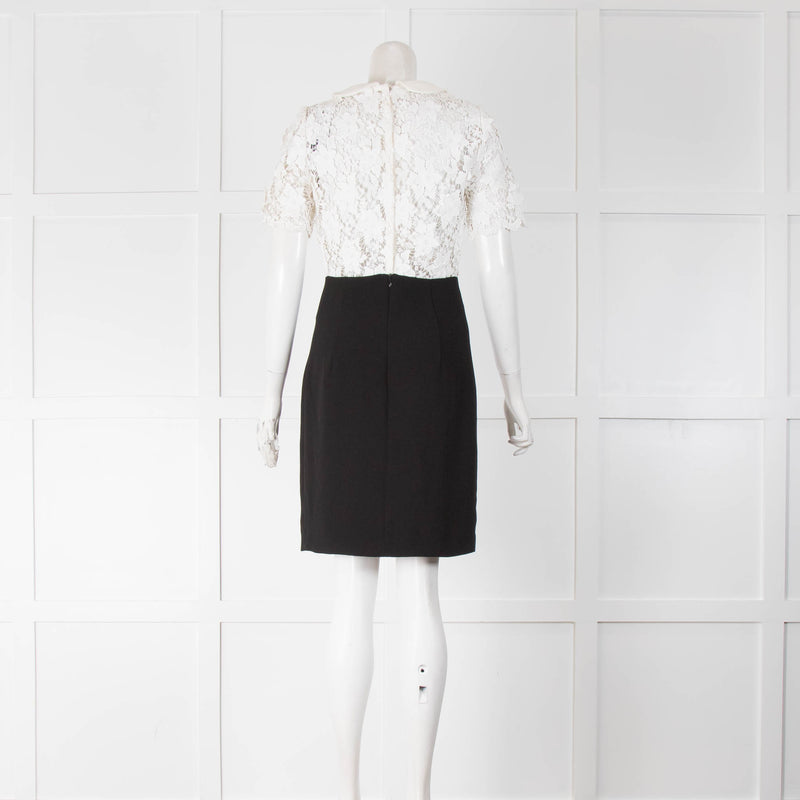 Claudie Pierlot Black White Applique Lace Bow Collar Dress