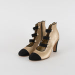 Chanel Gold Metallic Leather Pearl CC Black Toe Ankle Boots