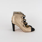 Chanel Gold Metallic Leather Pearl CC Black Toe Ankle Boots