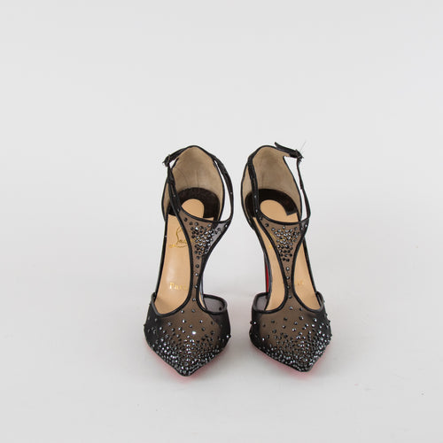 Christian Louboutin Black Mesh Diamante Heeled Shoes