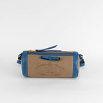 Prada Brown Blue Bandoliera Bowtie Small Canvas Shoulder Bag