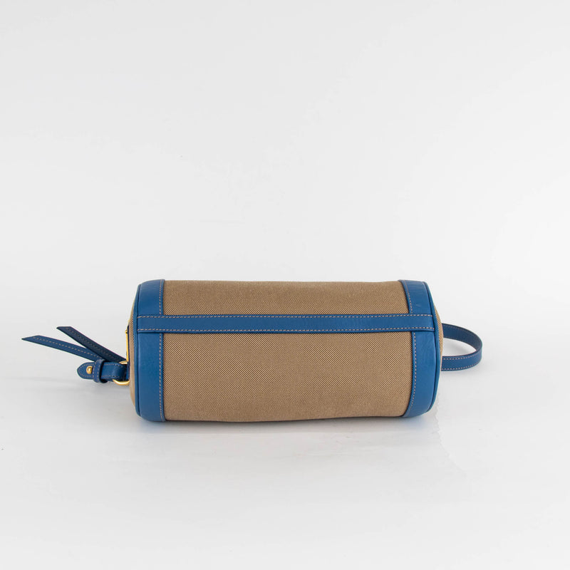 Prada Brown Blue Bandoliera Bowtie Small Canvas Shoulder Bag