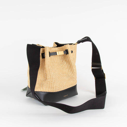 Demellier New York Raffia Leather Bucket Bag