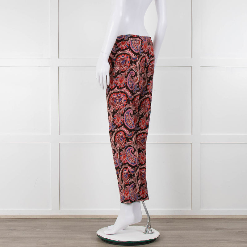 Etro Brown Pink Orange Blue Paisley Print Trousers