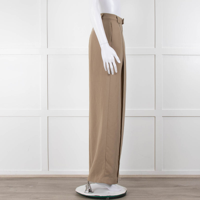 Bayse Taupe Wide Leg Crepe Trousers