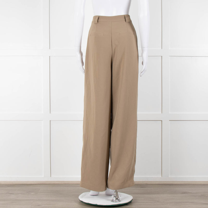 Bayse Taupe Wide Leg Crepe Trousers