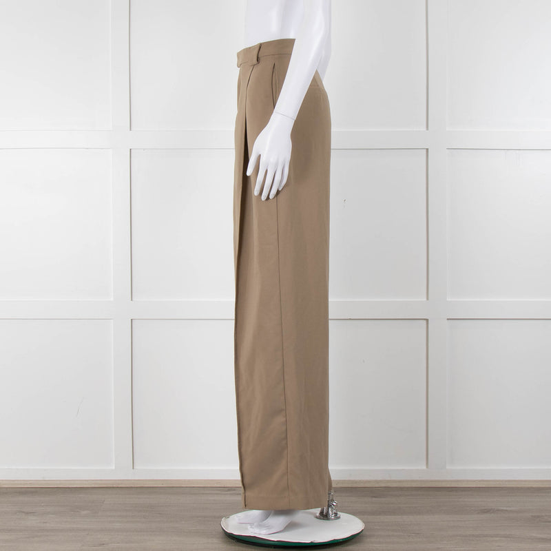 Bayse Taupe Wide Leg Crepe Trousers