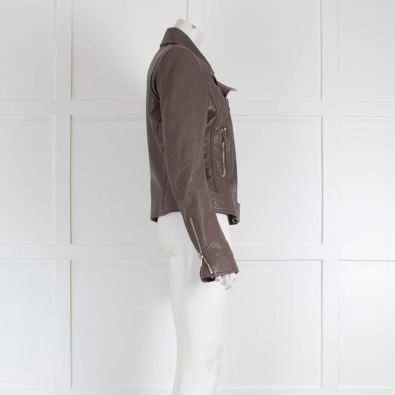 Balenciaga Brown Leather Zip Up Biker Jacket