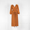 Ulla Johnson Rust Plisse Laraline Midi Dress