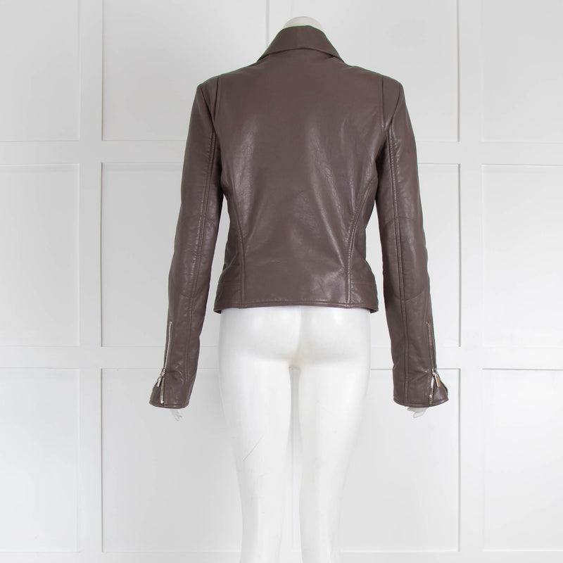 Balenciaga Brown Leather Zip Up Biker Jacket