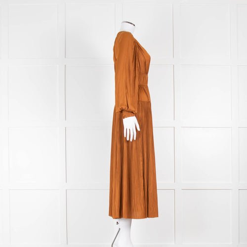 Ulla Johnson Rust Plisse Laraline Midi Dress