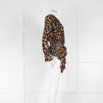 RAEY Leopard Print Drawstring Neck Draped Top