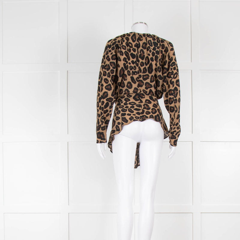 RAEY Leopard Print Drawstring Neck Draped Top