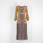 Saloni Yellow Brown Animal Print Embroidered Maxi Dress