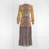 Saloni Yellow Brown Animal Print Embroidered Maxi Dress