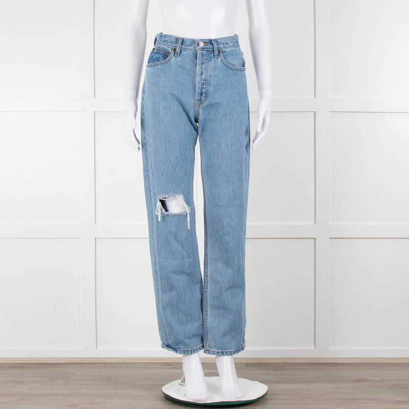 Still Here Pale Wash Distressed Straight Leg Jeans