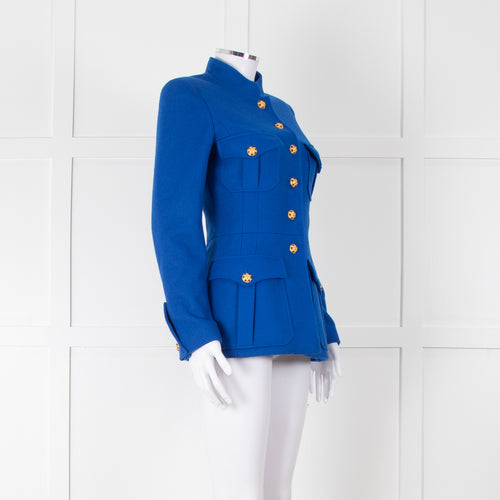 Chanel Blue Vintage Gold CC Button Tailored Jacket