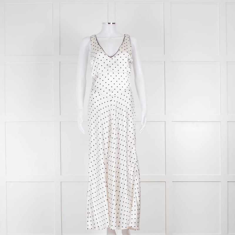 Ganni White Black Polka Dot Print Sleeveless Satin Dress