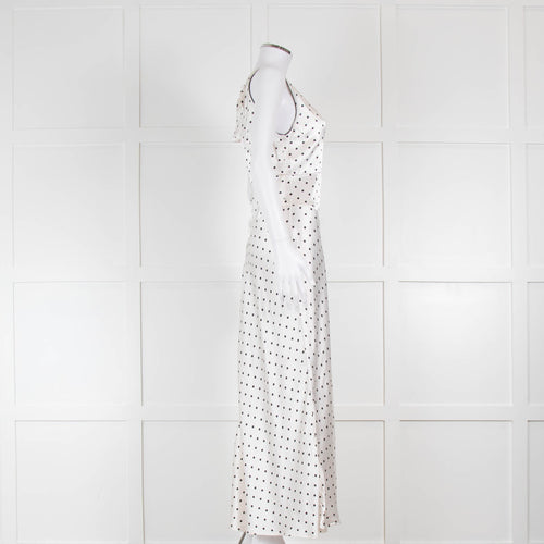 Ganni White Black Polka Dot Print Sleeveless Satin Dress