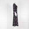 Rixo Black Pink Floral V Neck Dress