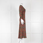 Rixo Black Red Green Floral Button Detail Dress