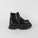 Russell & Bromley Black Patent Croc Ankle Zip Boots